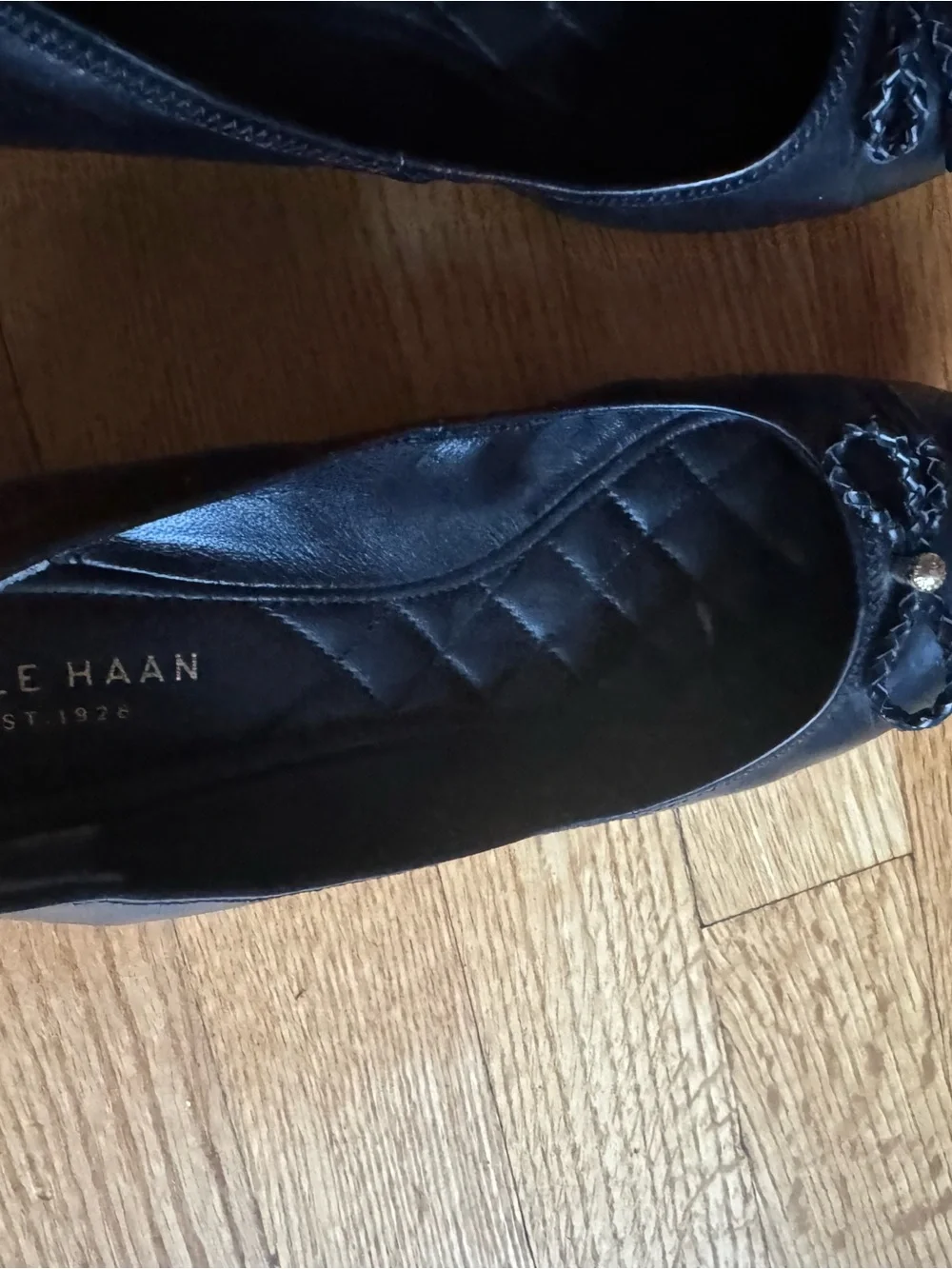Cole Haan Black Leather Bow Trim Wedges